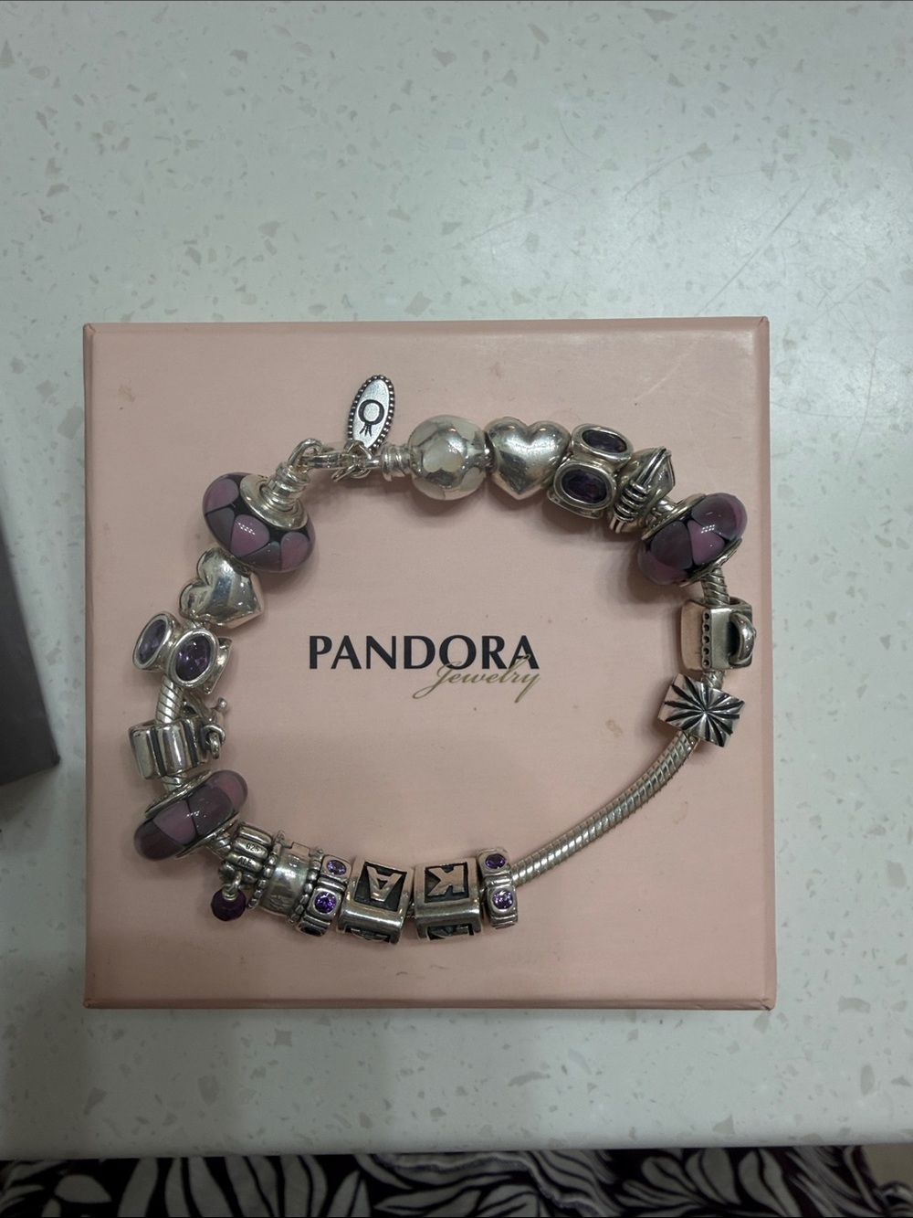 Pandora Silver Charm Bracelet with Purple Accents